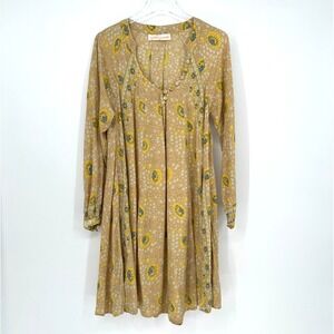 Natalie Martin Silk Dress Womens XS Brown Floral Boho Hippie Peasant Beach Short